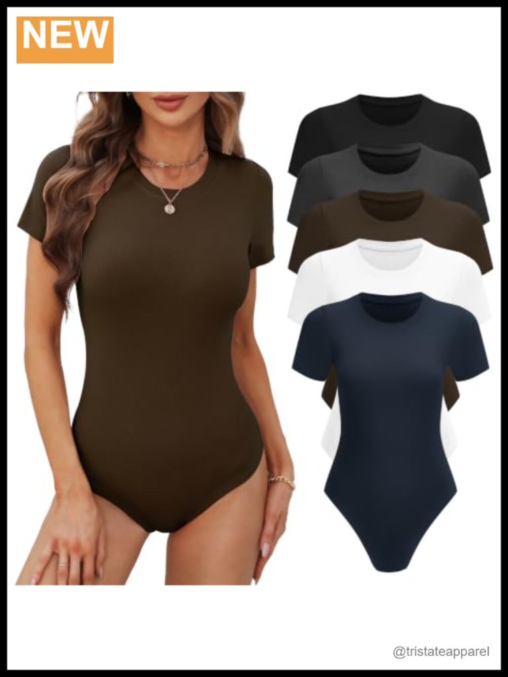 Women's Short Sleeve Round Neck Bodysuit Tops Crew Neck Basic Casual Tshirt